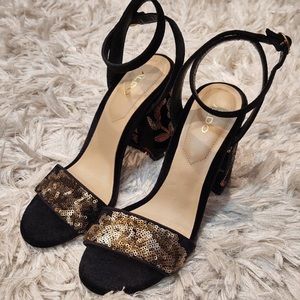 Aldo Sequin Block Heel with Black Suede Strap